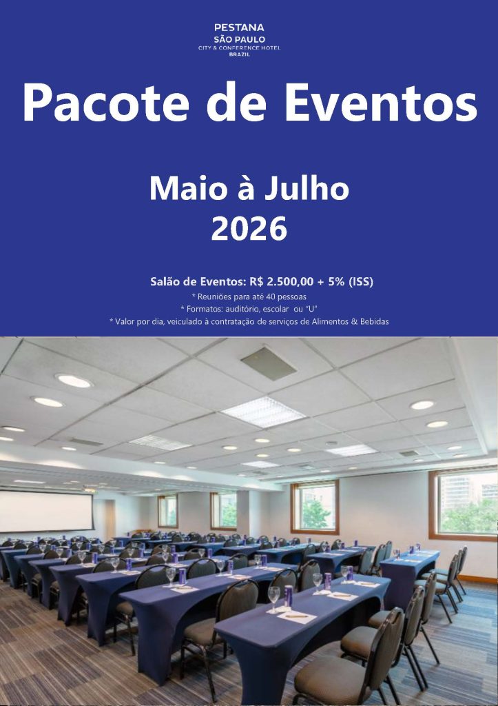 imagem mostra informações de pacotes para eventos em maio no hotel pestana 