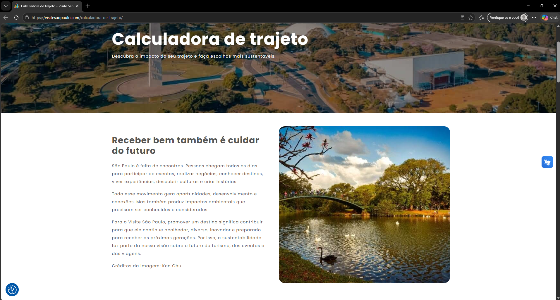 Visite São Paulo lança Calculadora de Carbono de Trajeto Página da Calculadora de Carbono de Trajeto do Visite São Paulo, iniciativa voltada ao turismo sustentável